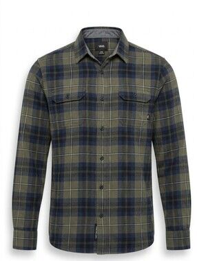 Vans Olive and Navy Plaid Long-Sleeve Button-Down Shirt